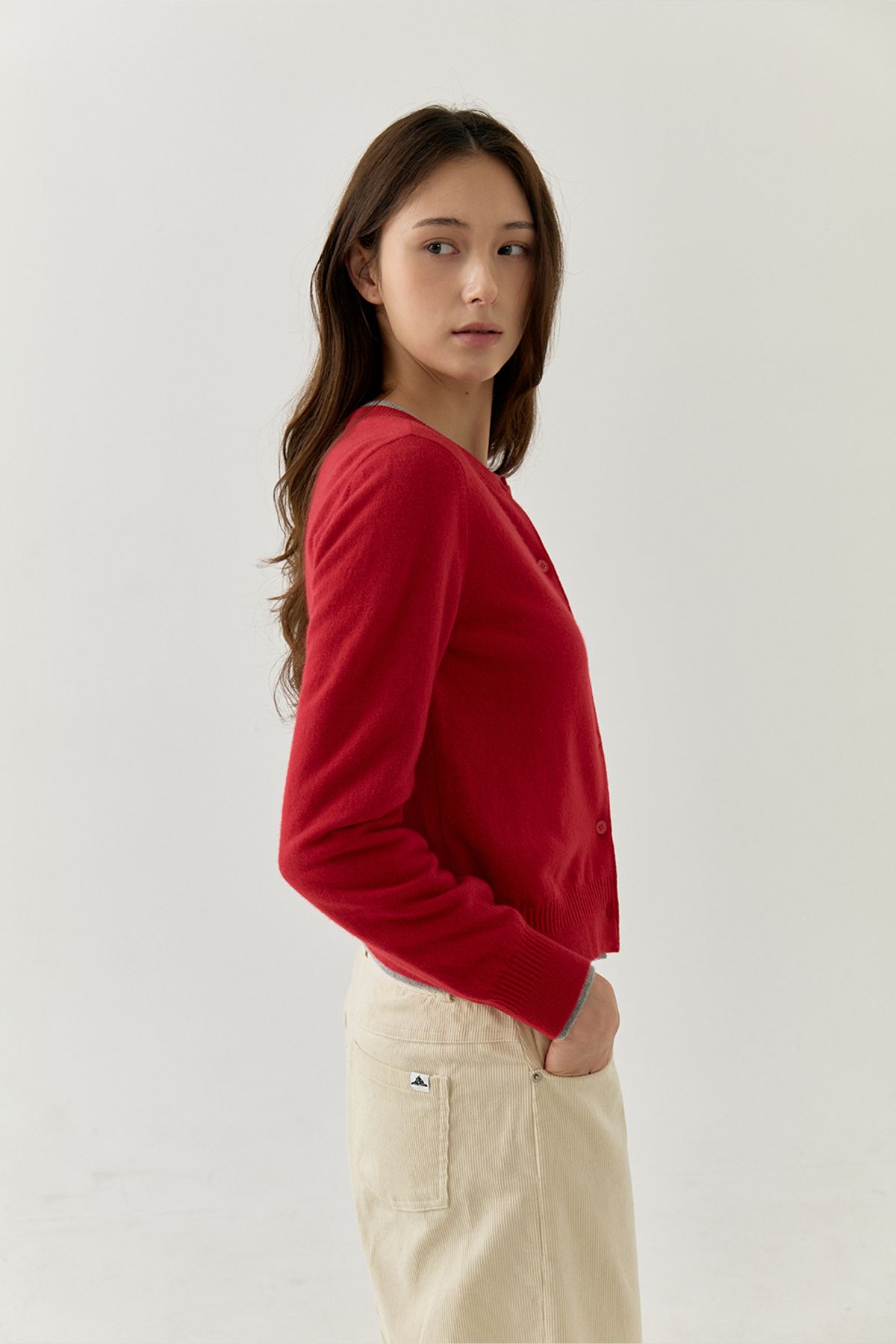 르몽생미셸(LE MONT ST MICHEL) Sheep Patch Wool Cardigan_Red