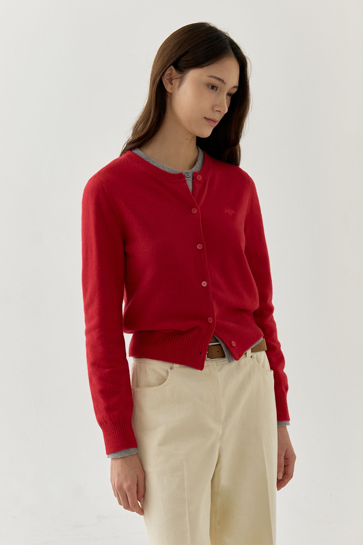 르몽생미셸(LE MONT ST MICHEL) Sheep Patch Wool Cardigan_Red