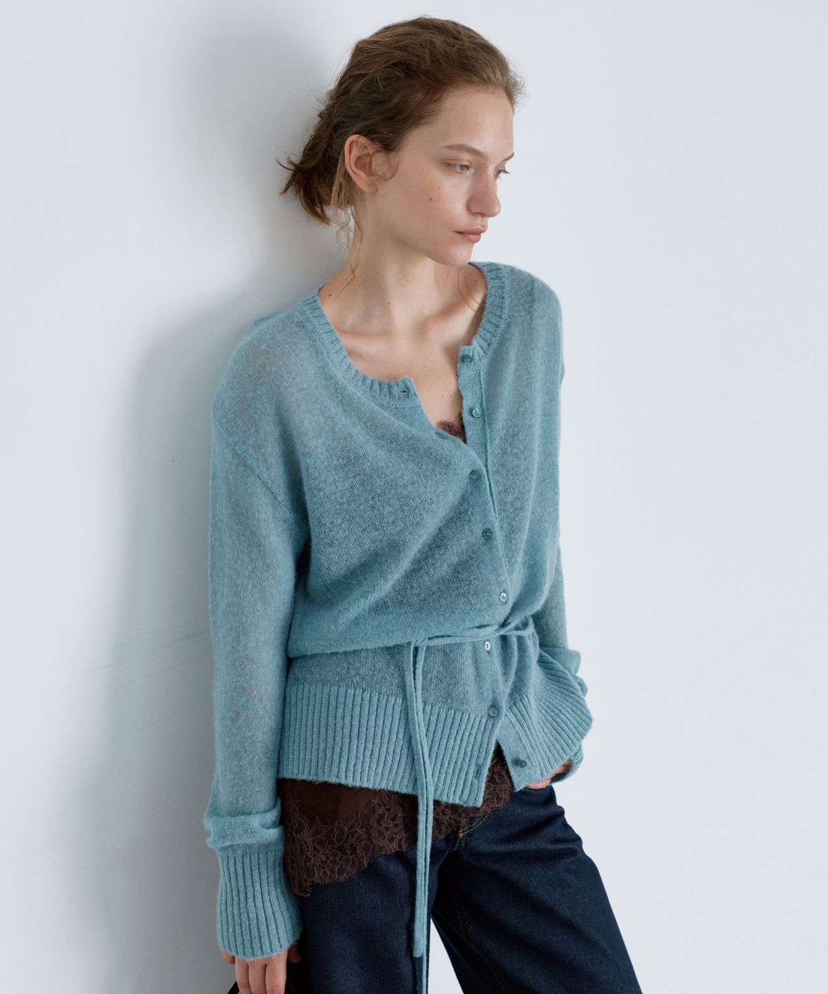 유라고(URAGO) Alpaca wool blend cardigan_Mint