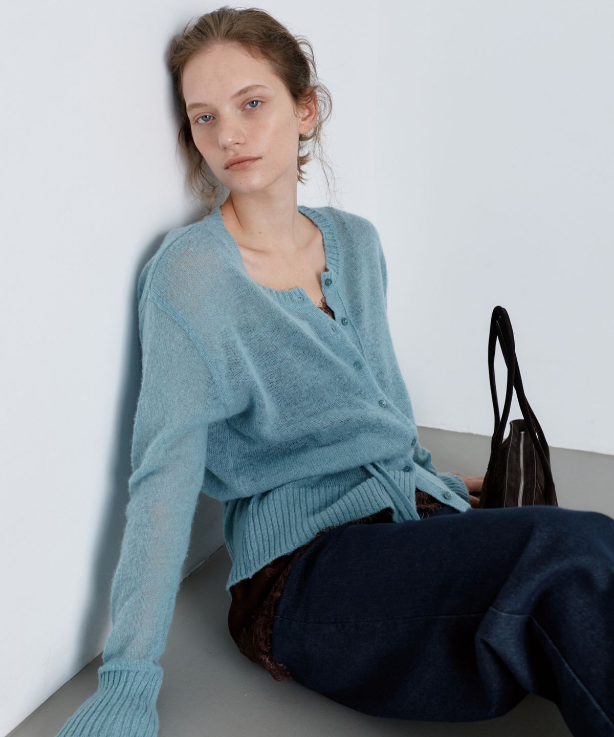 유라고(URAGO) Alpaca wool blend cardigan_Mint