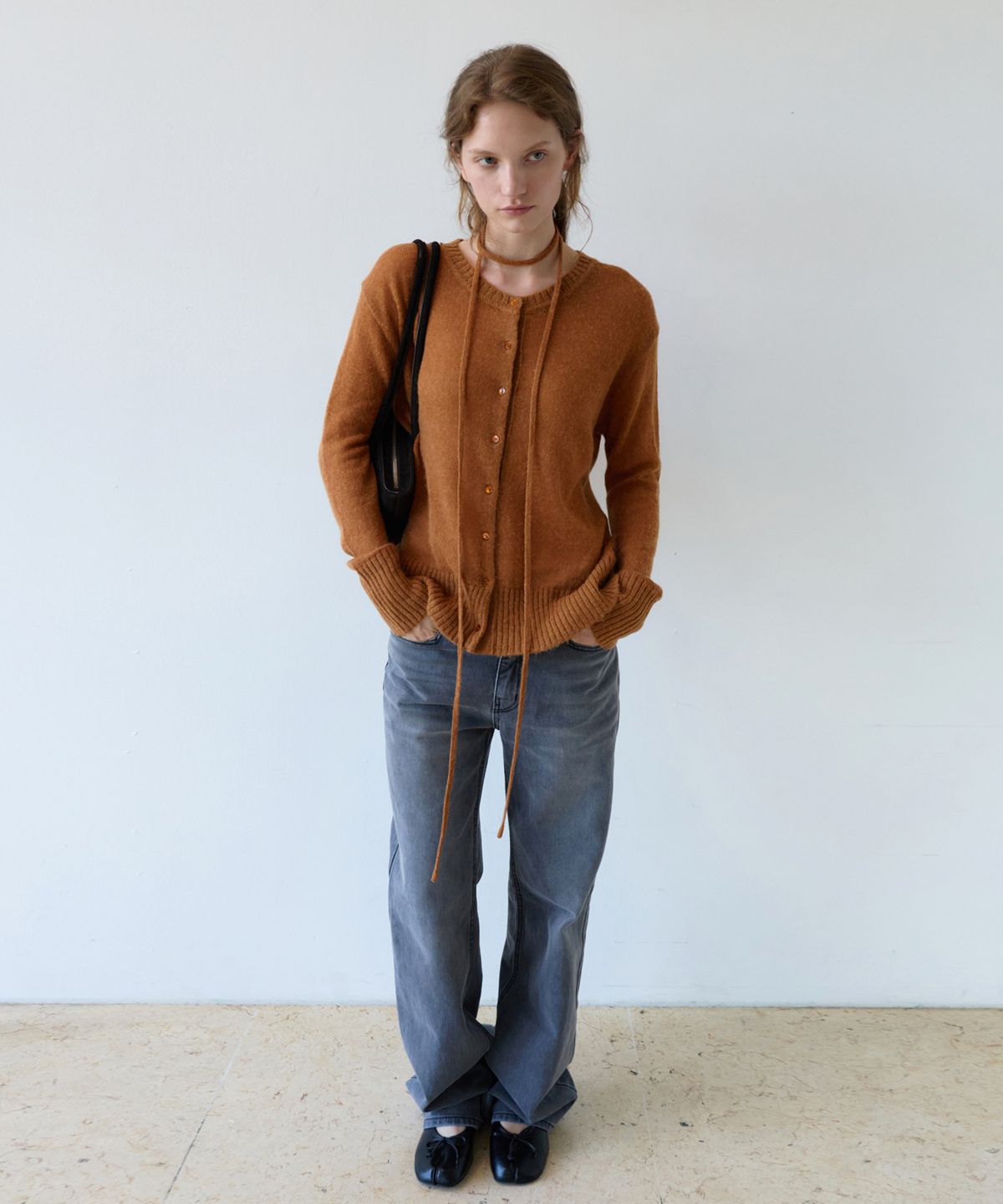 유라고(URAGO) Alpaca wool blend cardigan_Brick