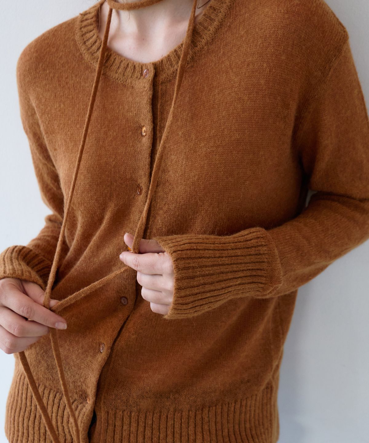 유라고(URAGO) Alpaca wool blend cardigan_Brick