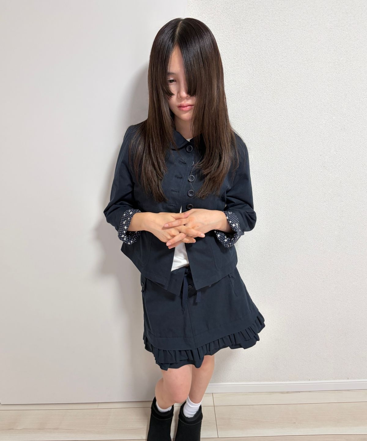 로액슈얼(LO AXUAL) 더블 프릴 레이어 스커트_네이비