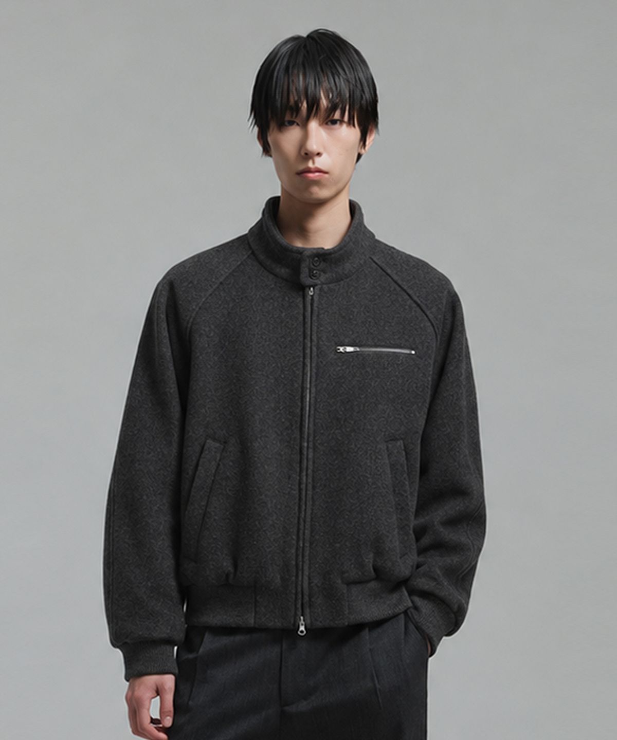 넌블랭크(NONBLANK) [무료반품][넌블랭크X패션플래닛] 울 블렌드 해링턴 블루종_CHARCOAL