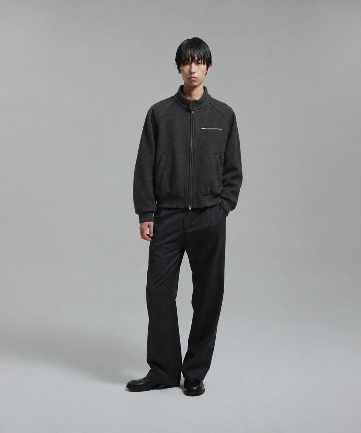 넌블랭크(NONBLANK) [무료반품][넌블랭크X패션플래닛] 울 블렌드 해링턴 블루종_CHARCOAL