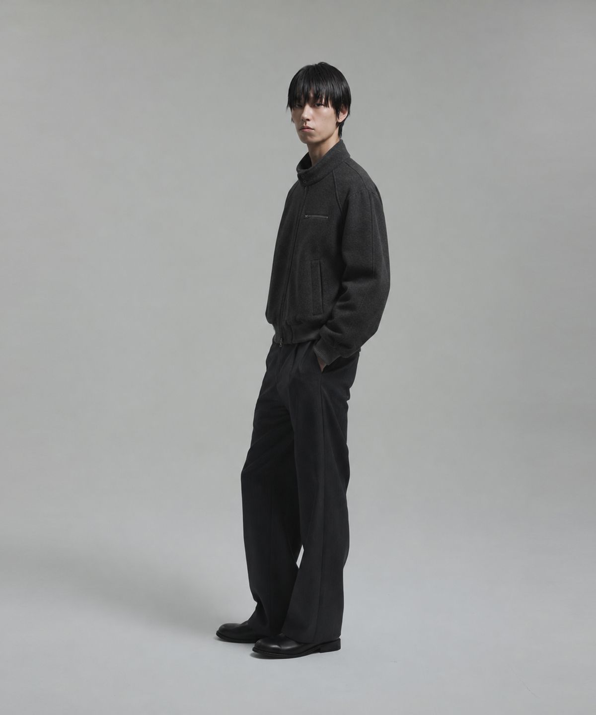 넌블랭크(NONBLANK) [무료반품][넌블랭크X패션플래닛] 울 블렌드 해링턴 블루종_CHARCOAL