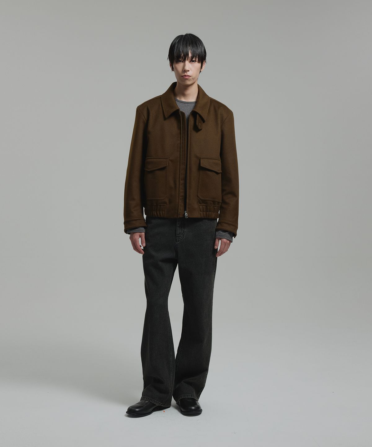 넌블랭크(NONBLANK) [넌블랭크x삭형] 캐시미어 블렌드 블루종_BROWN