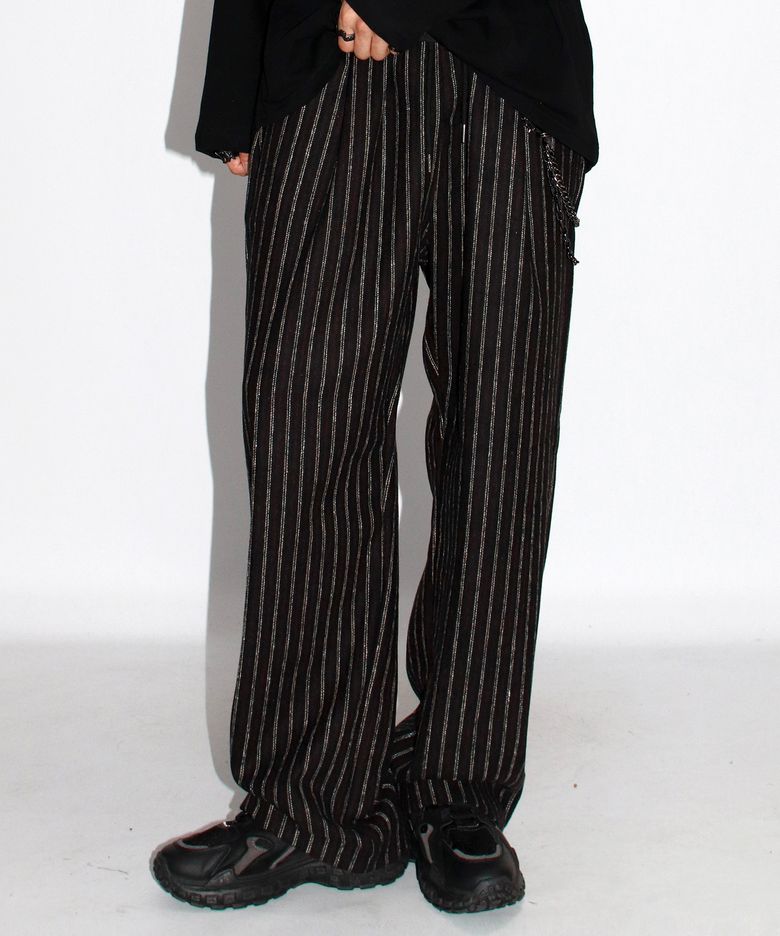 M Vintage stripe straight-fit semi-wide pants - Black