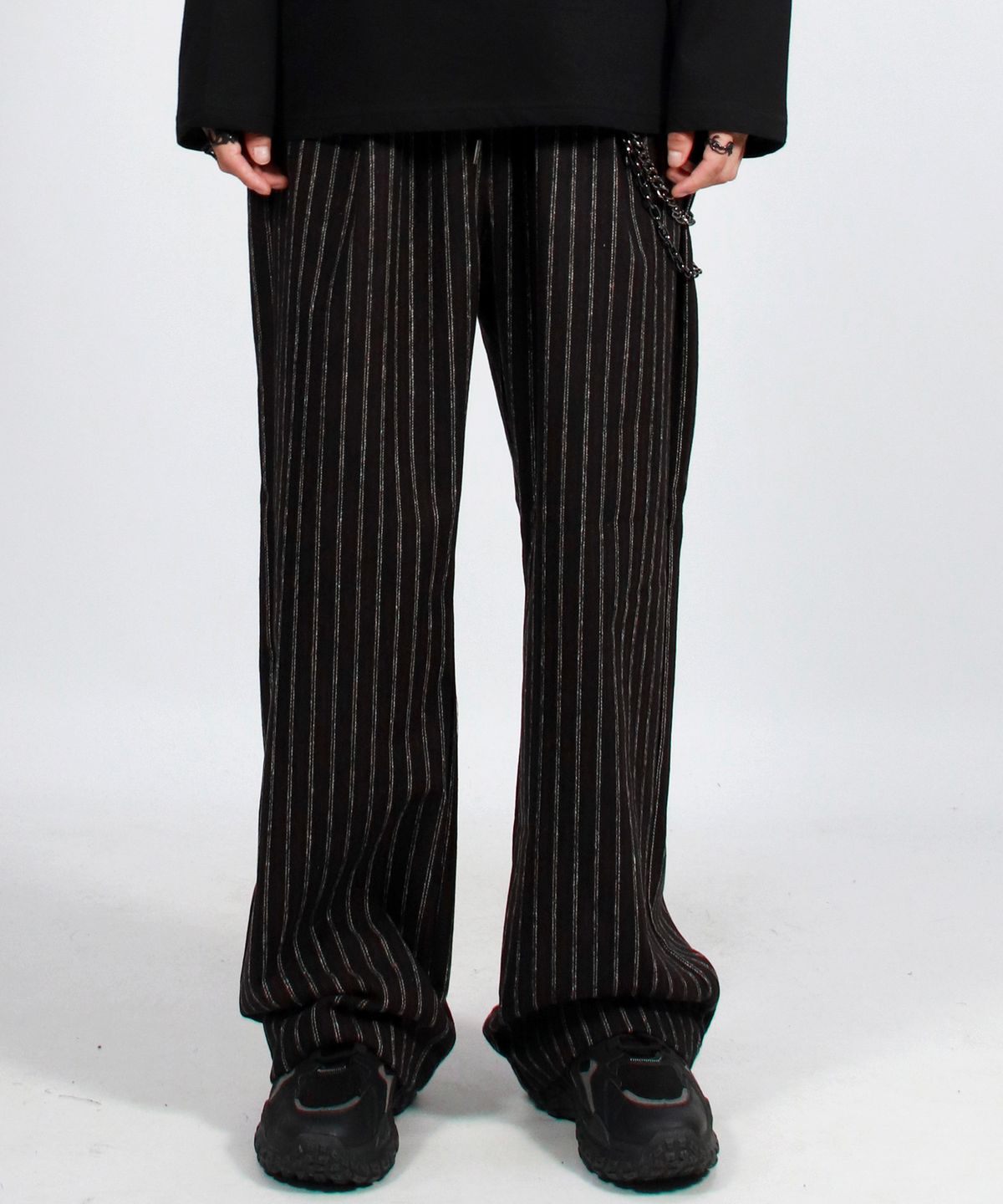 드마크(DEMARC) M Vintage stripe straight-fit semi-wide pants - Black