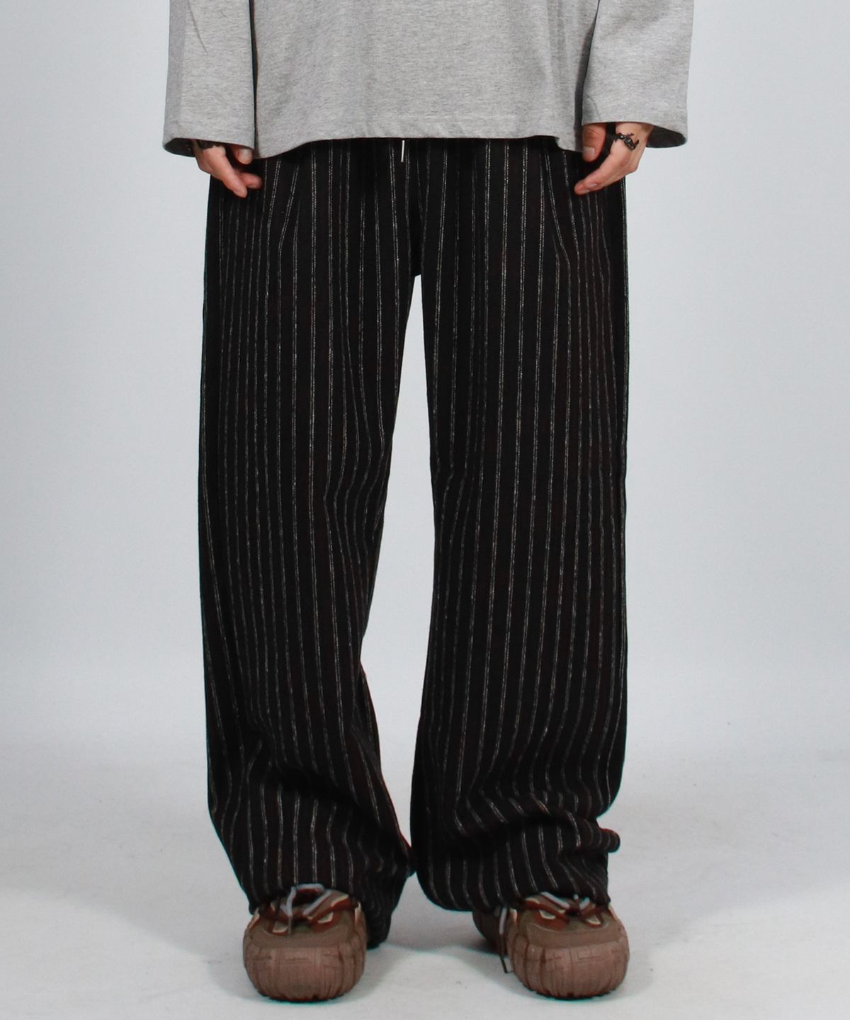 드마크(DEMARC) M Vintage stripe straight-fit semi-wide pants - Black