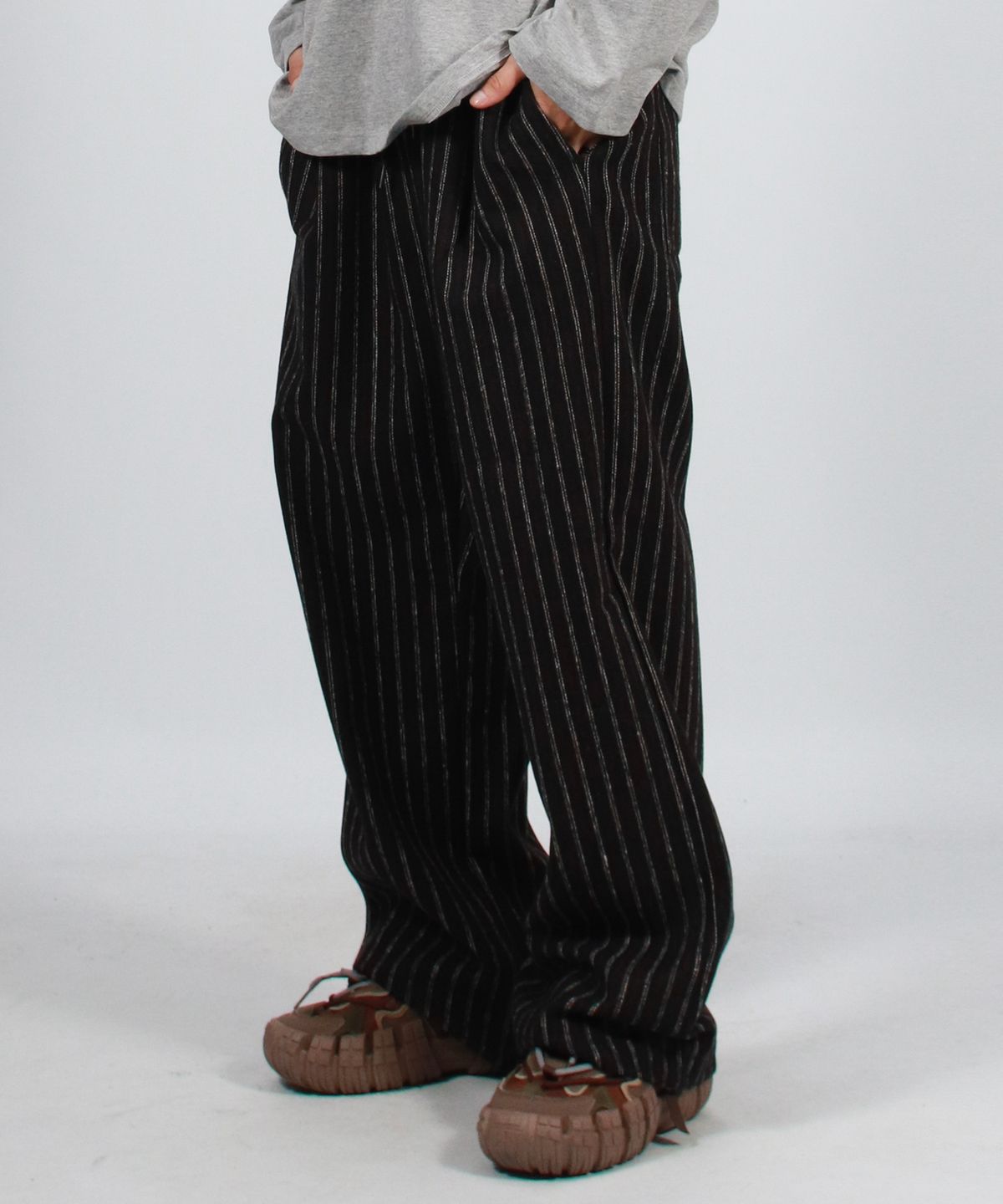 드마크(DEMARC) M Vintage stripe straight-fit semi-wide pants - Black