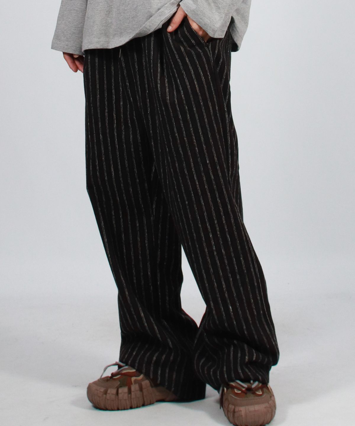 드마크(DEMARC) M Vintage stripe straight-fit semi-wide pants - Black