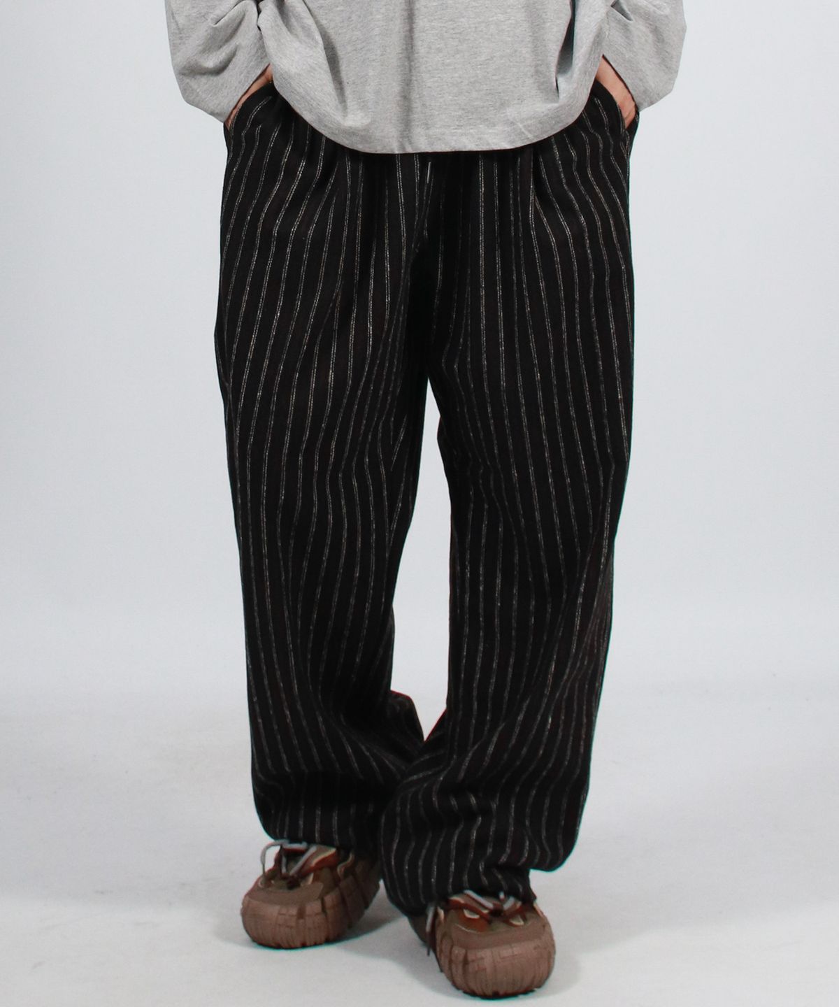 드마크(DEMARC) M Vintage stripe straight-fit semi-wide pants - Black