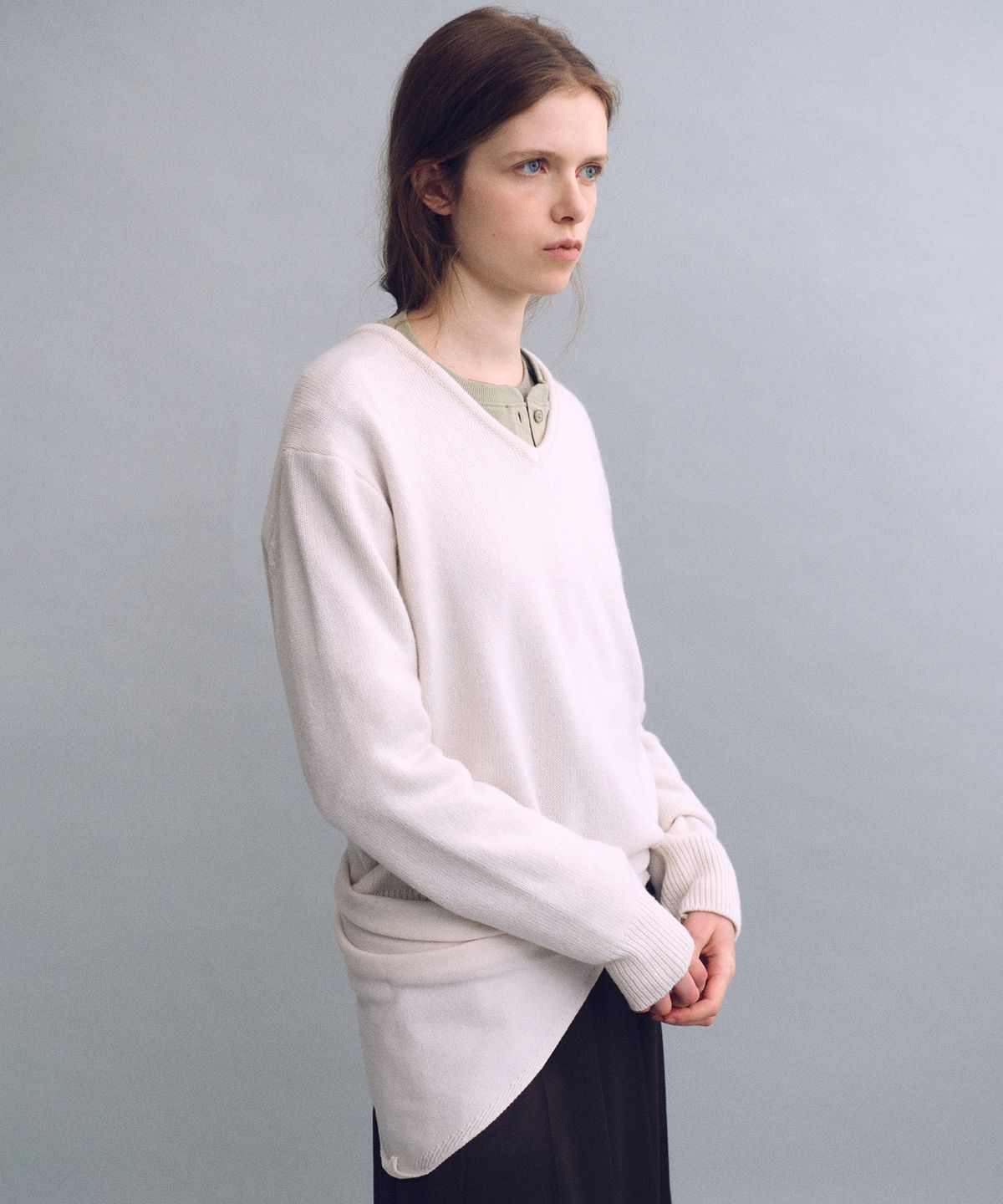 아우브아워(AUBOUR) pipe v-neck knit (ivory)