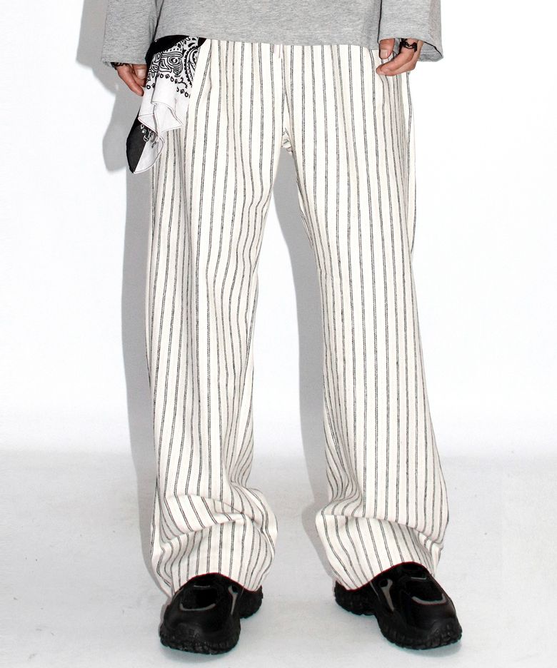 M Vintage stripe straight-fit semi-wide pants - White