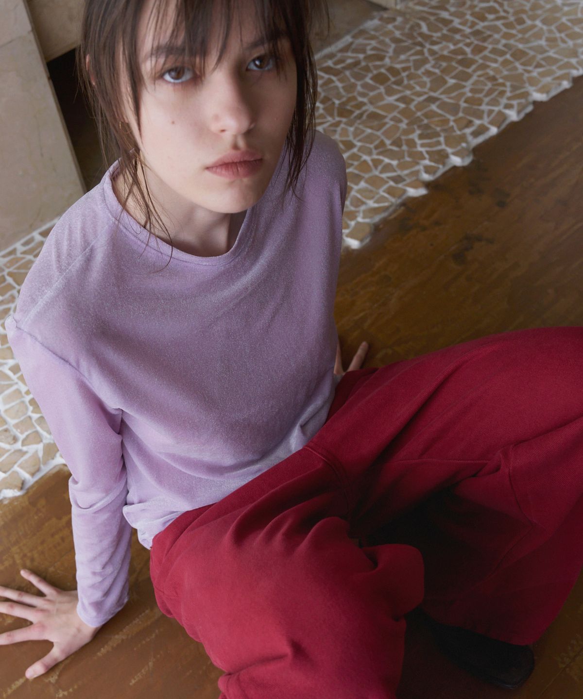 오버듀플레어(OVERDUEFLAIR) [26FW] COTTON WIDE DENIM PANTS_RED DAHLIA