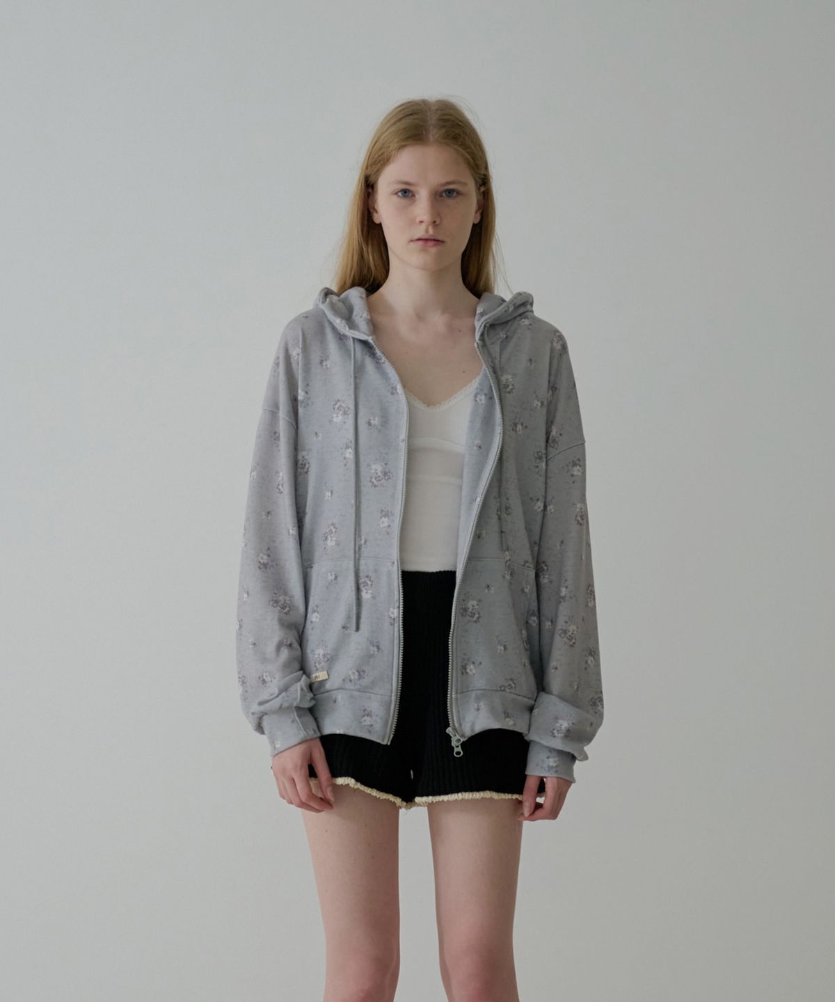 소프트서울(SOFT SEOUL) FLORAL ZIP-UP HOODY_MELANGE GREY