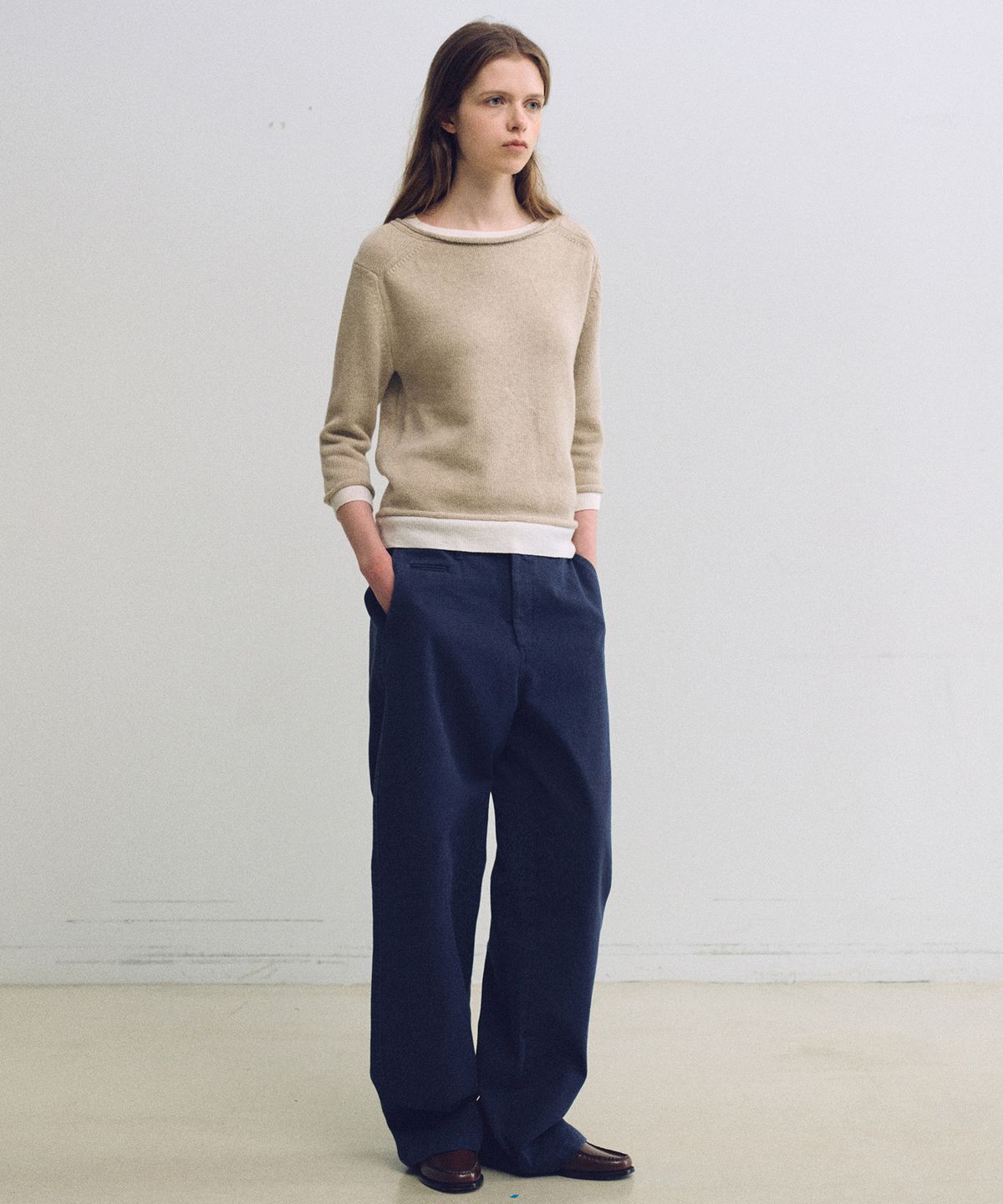 아우브아워(AUBOUR) layered roll knit (beige)