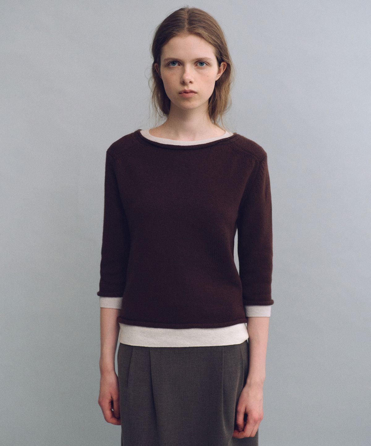 아우브아워(AUBOUR) layered roll knit (brown)