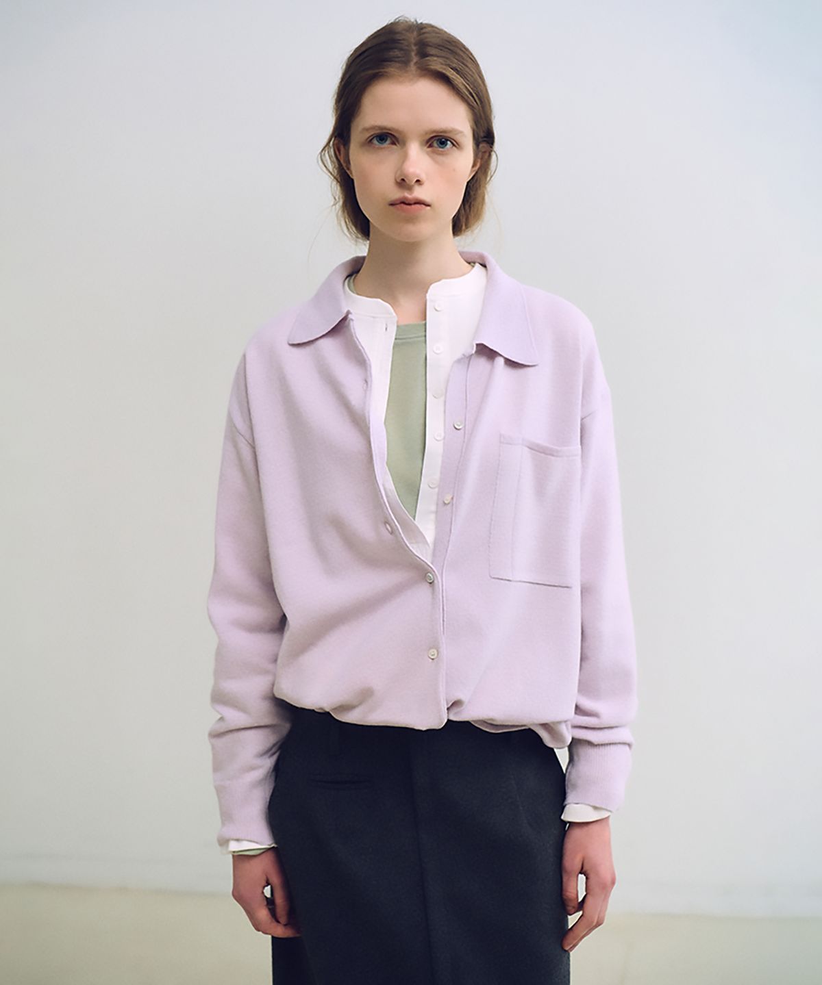 아우브아워(AUBOUR) shirts pocket knit (soft pink)