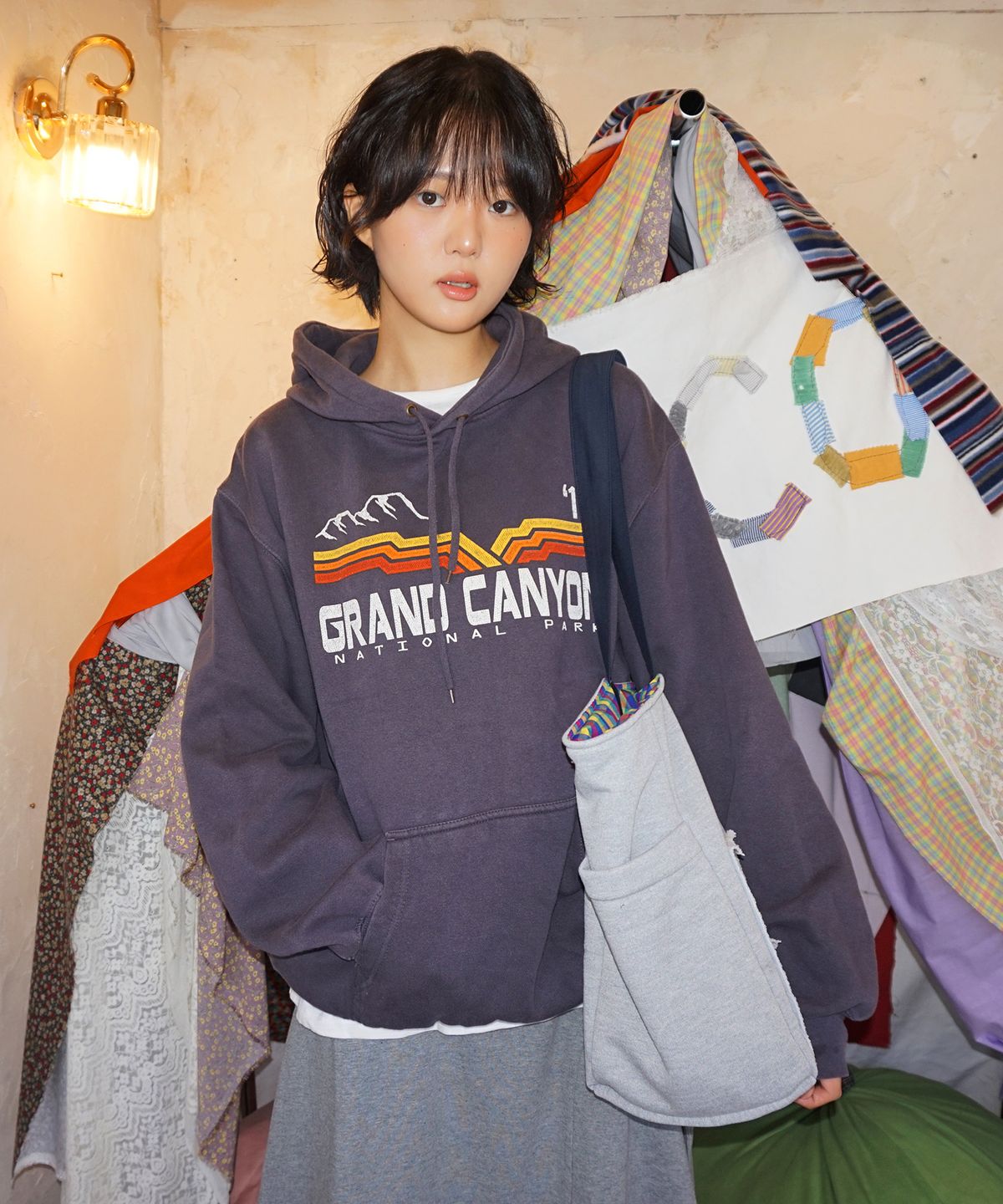 샐볼(SALBOL) PATCH REVERSIBLE BIG TOTE BAG [GRAY]