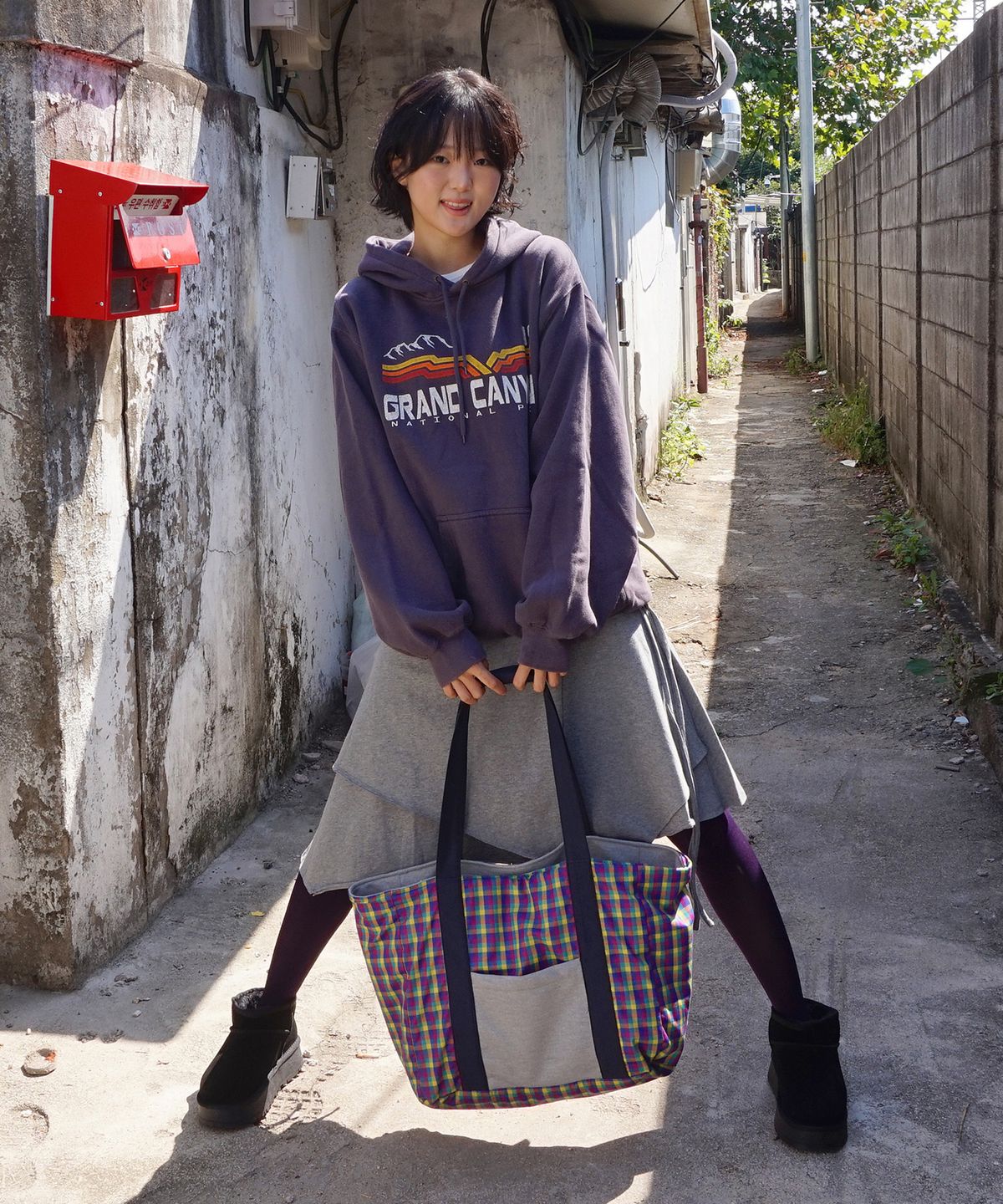 샐볼(SALBOL) PATCH REVERSIBLE BIG TOTE BAG [GRAY]