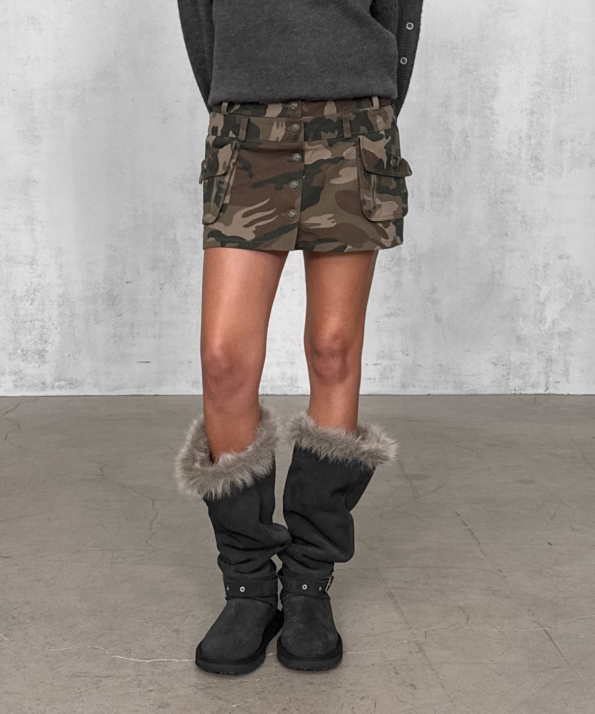 샌드릭(SANDRIC) Button Mini Skirt_CAMO