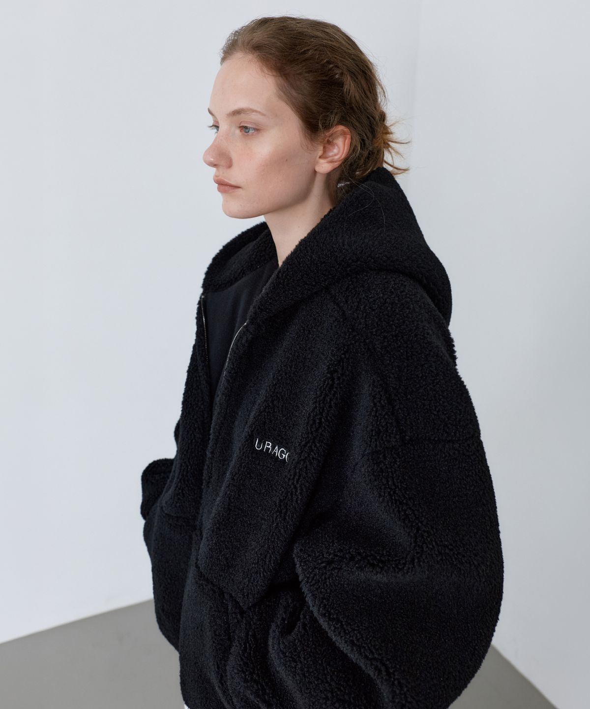 유라고(URAGO) Fleece two way hood zip-up_Black