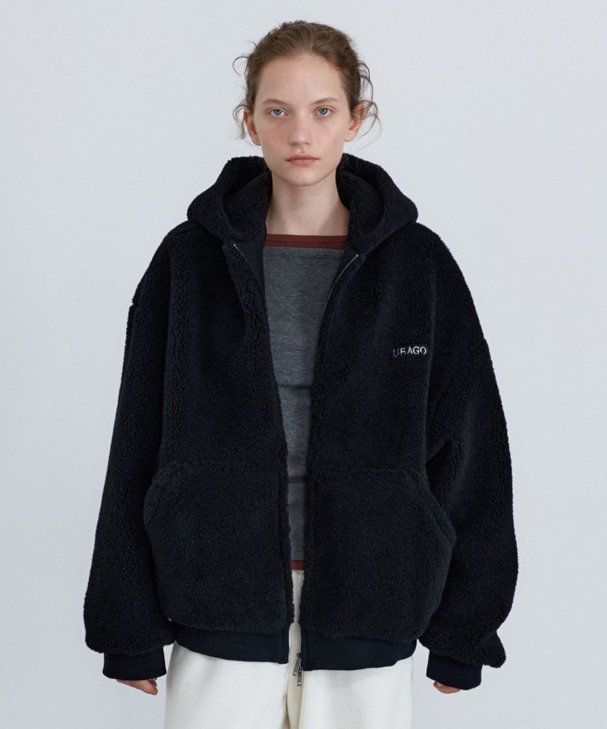 유라고(URAGO) Fleece two way hood zip-up_Black