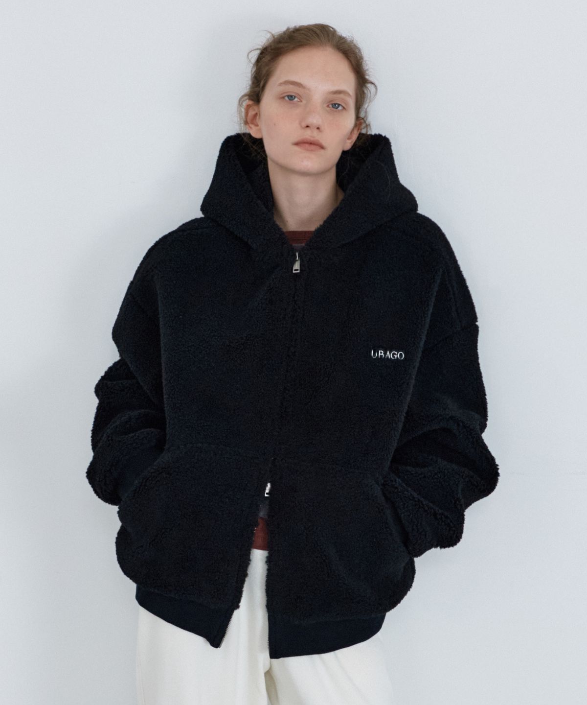 유라고(URAGO) Fleece two way hood zip-up_Black