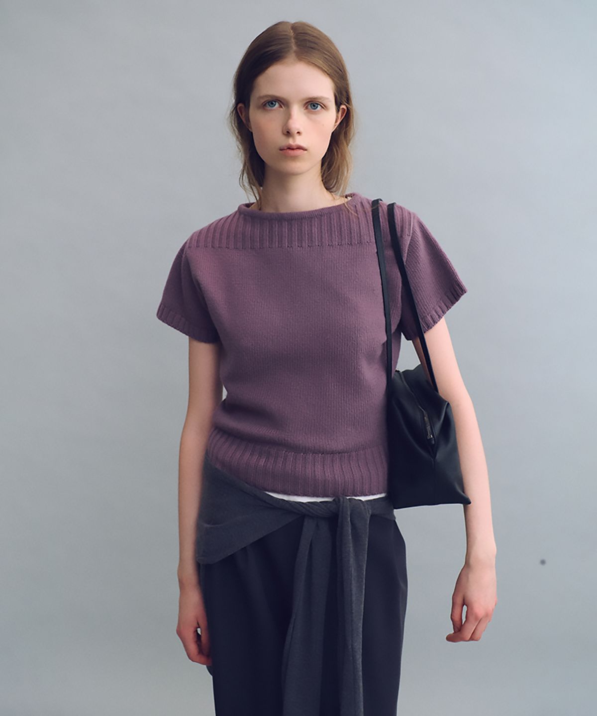 아우브아워(AUBOUR) boat-neck half knit (mauve)