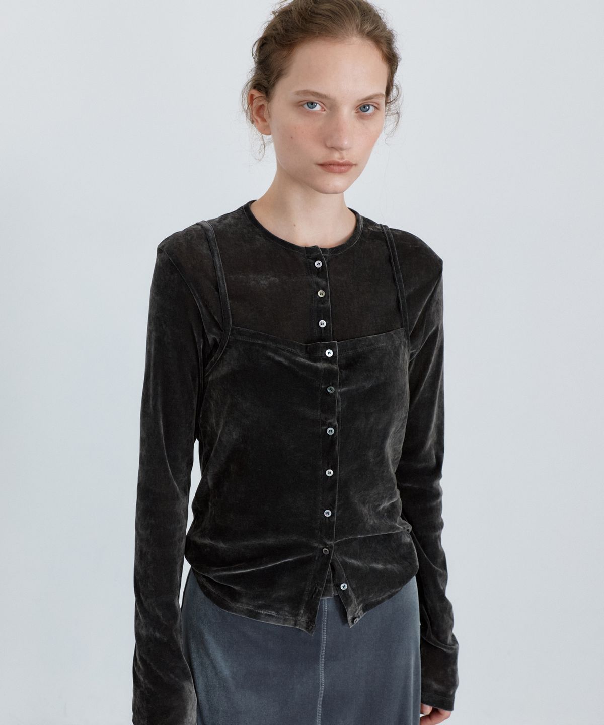 유라고(URAGO) Velvet sleeveless cardigan set