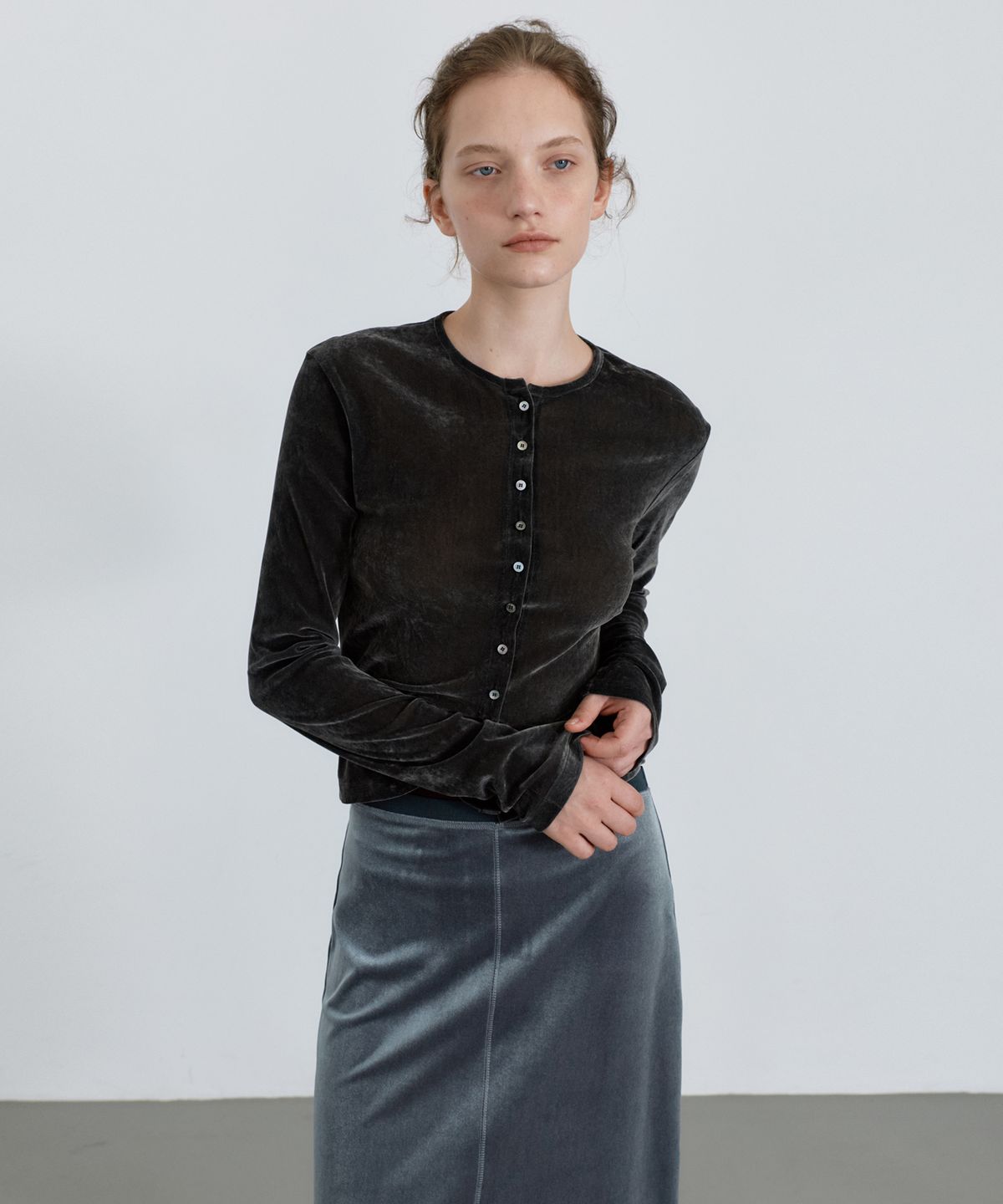 유라고(URAGO) Velvet sleeveless cardigan set