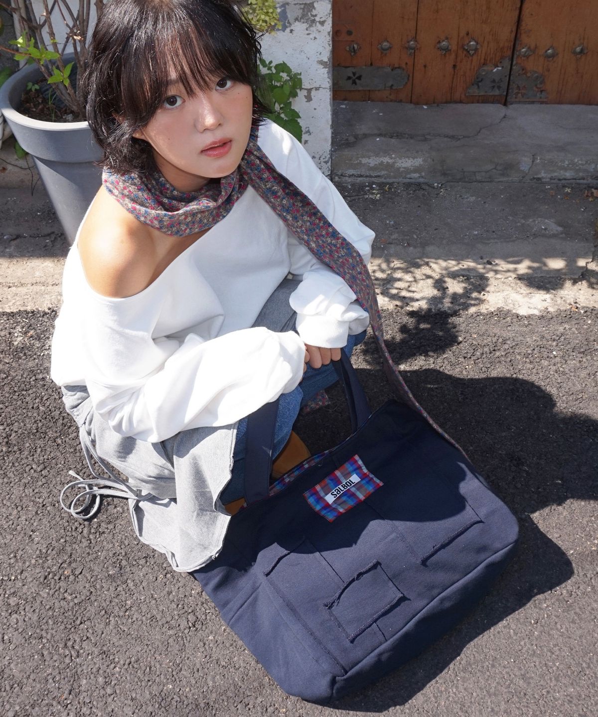 샐볼(SALBOL) PATCH REVERSIBLE BIG TOTE BAG [NAVY]