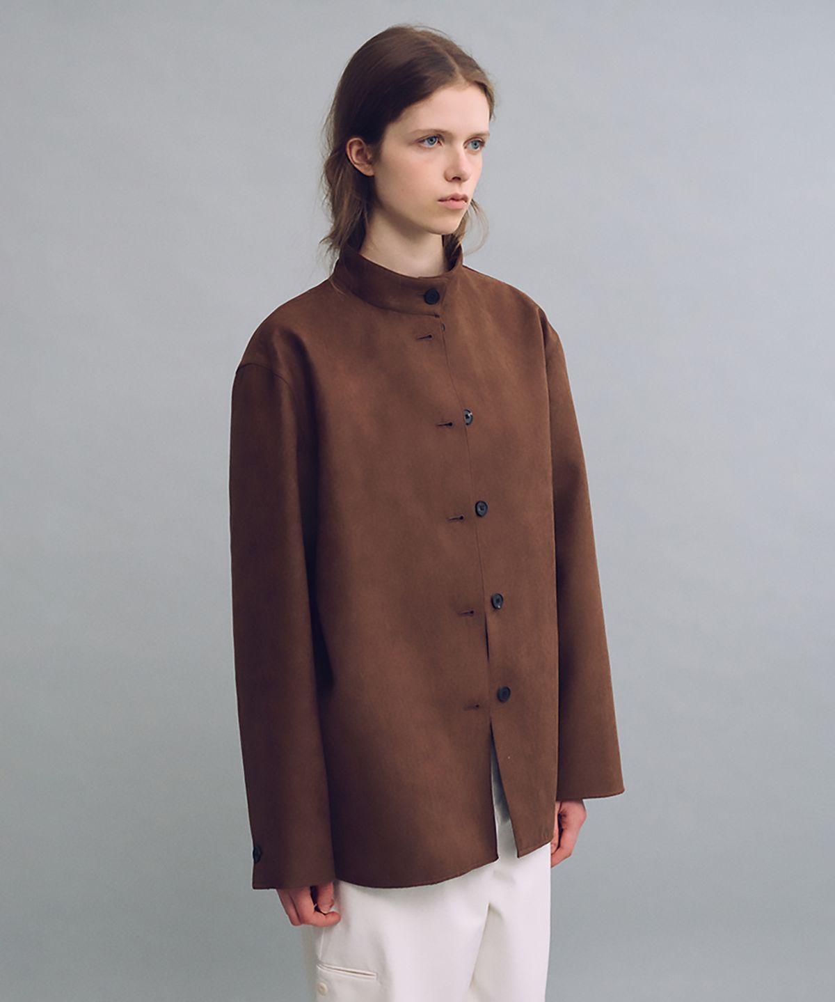 아우브아워(AUBOUR) linear high neck jacket (suede brown)