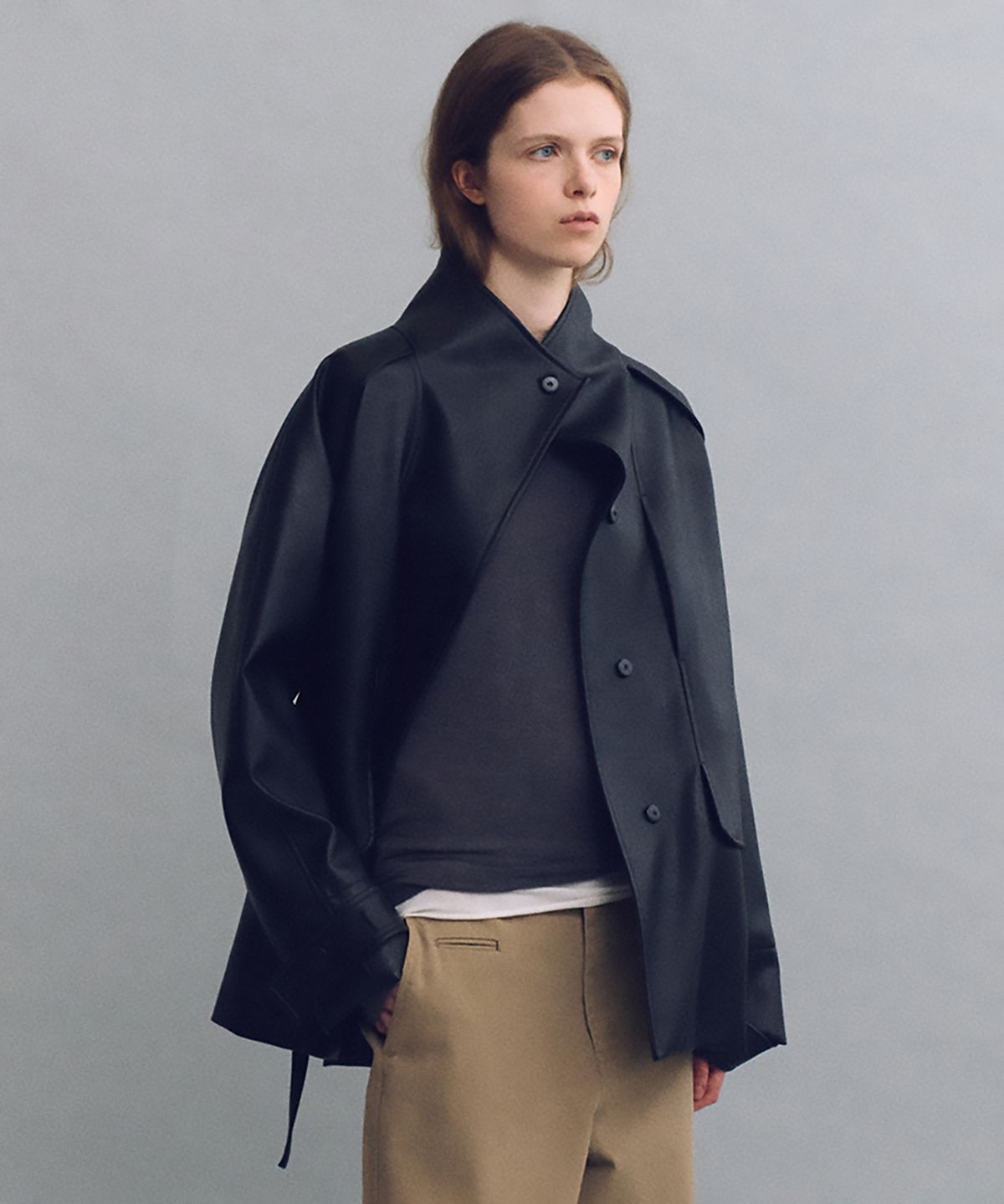 아우브아워(AUBOUR) vent half trench coat (leather black)