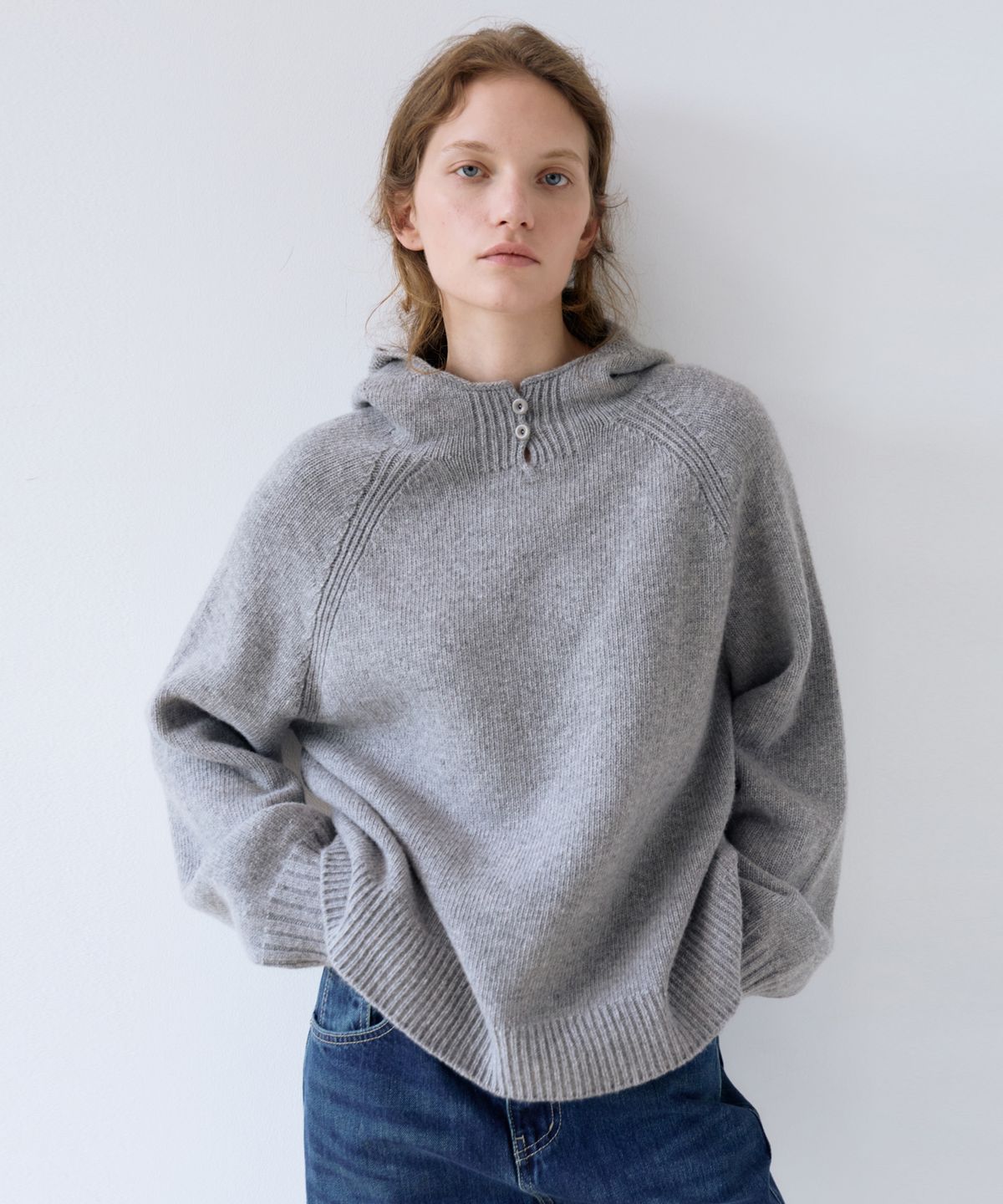 유라고(URAGO) Wholegarment button hood knit