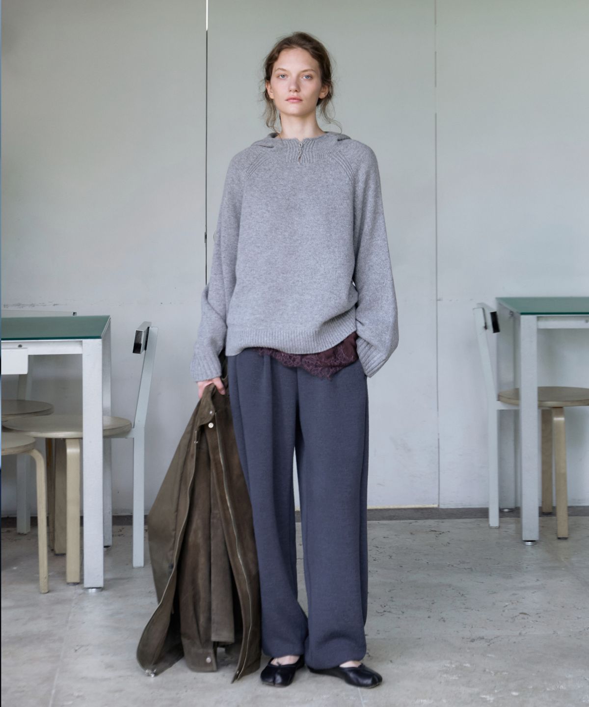 유라고(URAGO) Wholegarment button hood knit