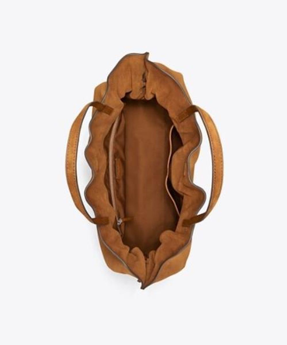 토리버치(TORYBURCH) 엘라 스웨이드 드로스트링 토트 - 카라멜