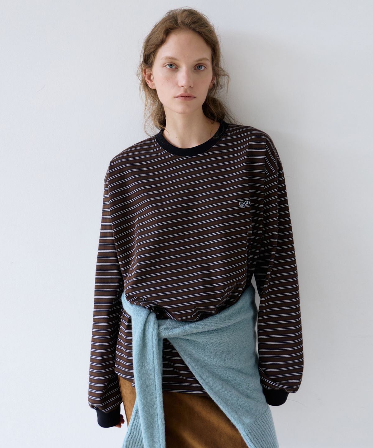 유라고(URAGO) Stripe logo boxy t-shirt