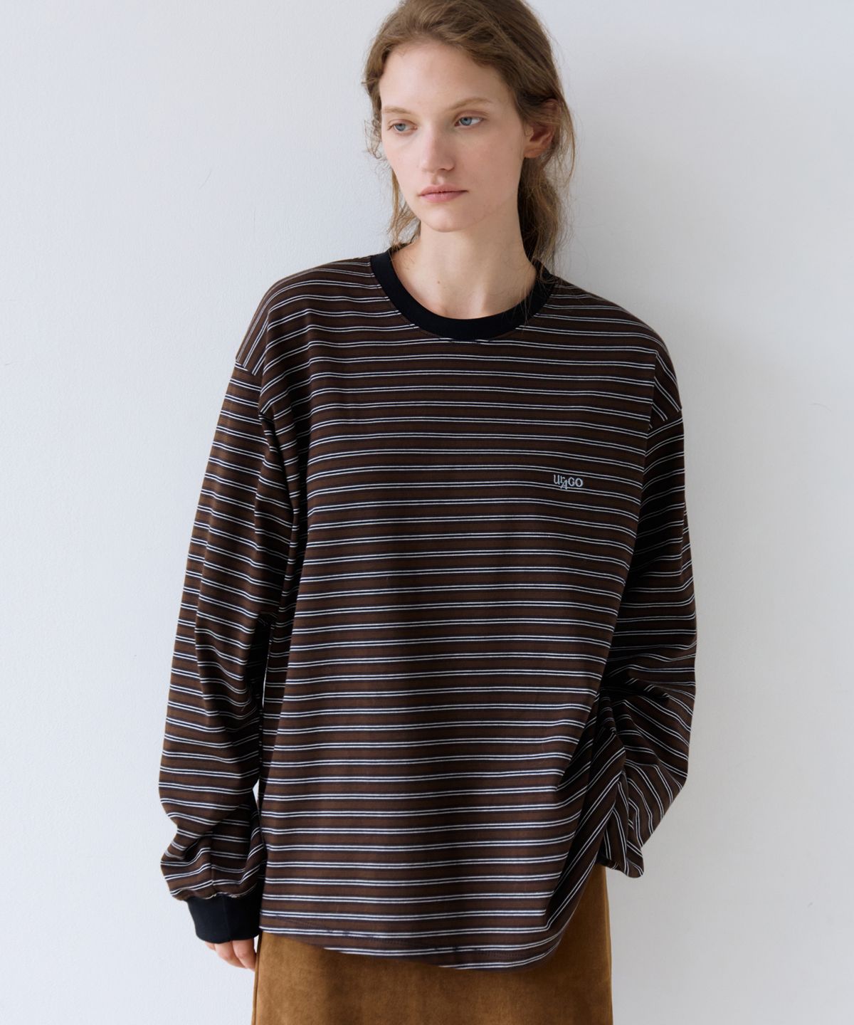 유라고(URAGO) Stripe logo boxy t-shirt