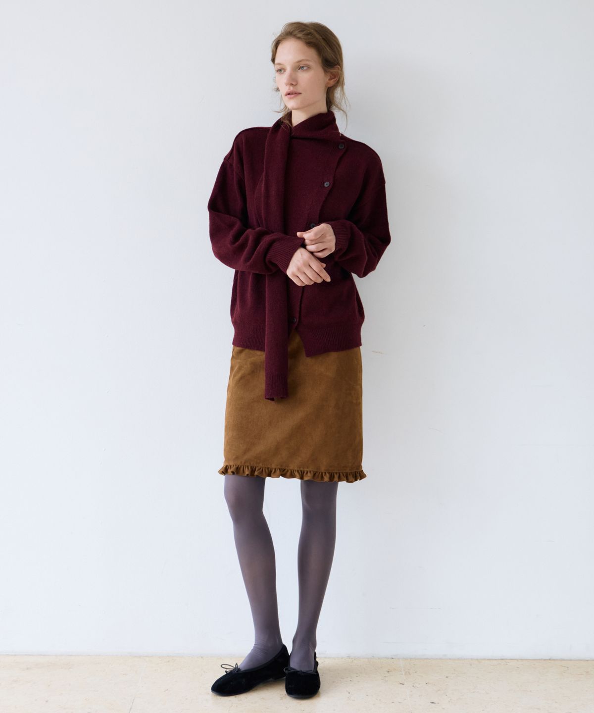 유라고(URAGO) Suede frill midi skirt