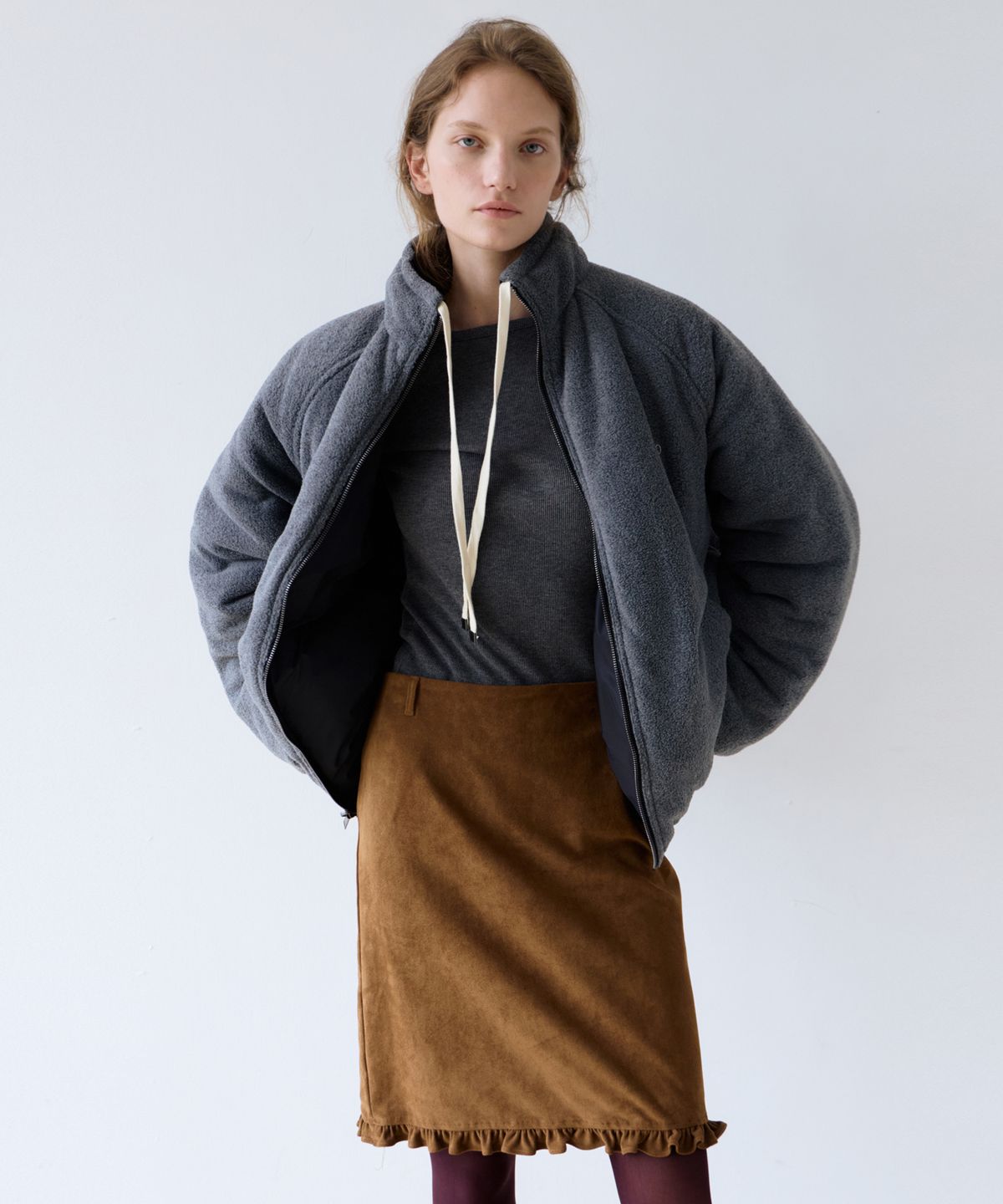 유라고(URAGO) Suede frill midi skirt