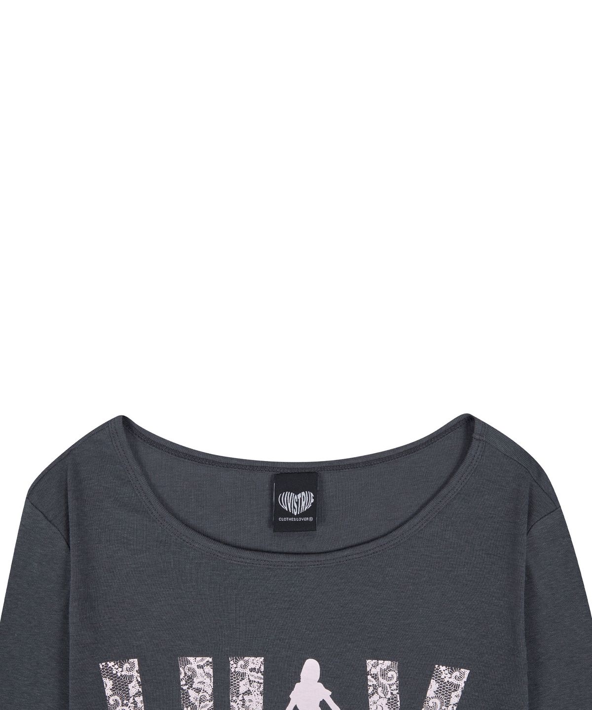 러브이즈트루(LUVISTRUE) RL LACE LUV SLEEVE TEE(CHARCOAL)