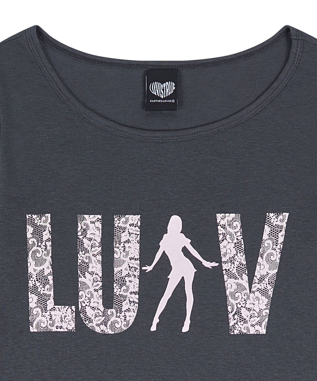 러브이즈트루(LUVISTRUE) RL LACE LUV SLEEVE TEE(CHARCOAL)
