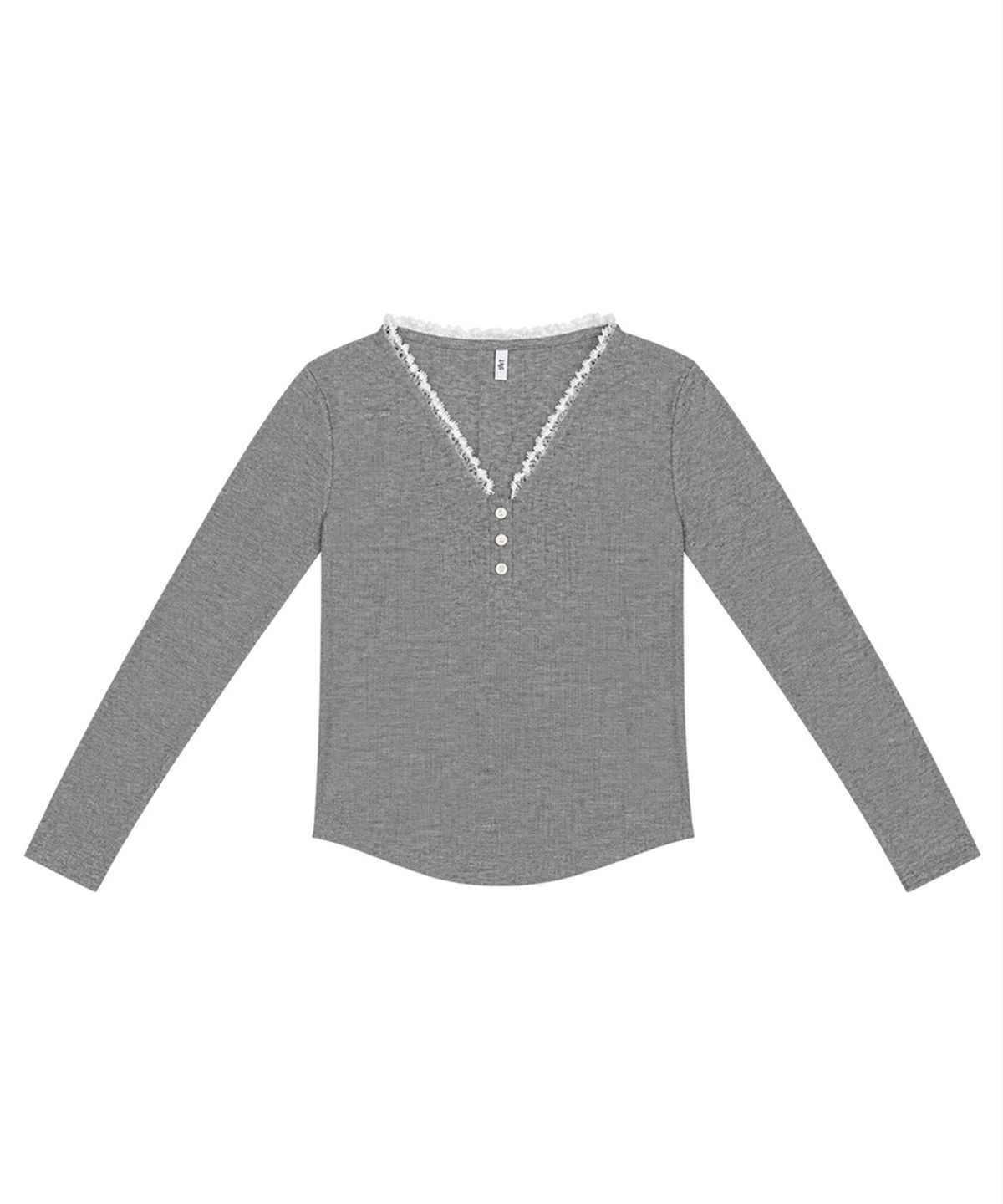 소프트서울(SOFT SEOUL) LACE TRIM RIBBED HENLEY T-SHIRT_GREY