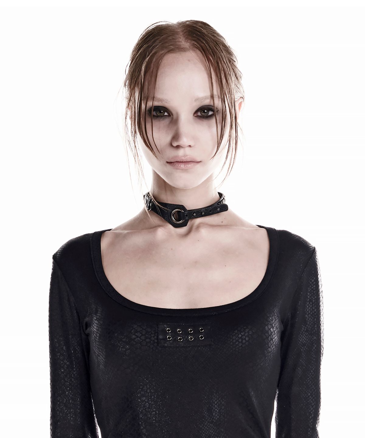 이양(EYANG) 2-WAY STUD LEATHER CHOKER BLACK
