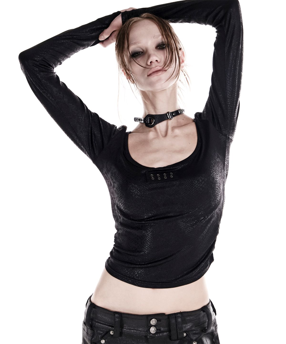 이양(EYANG) 2-WAY STUD LEATHER CHOKER BLACK