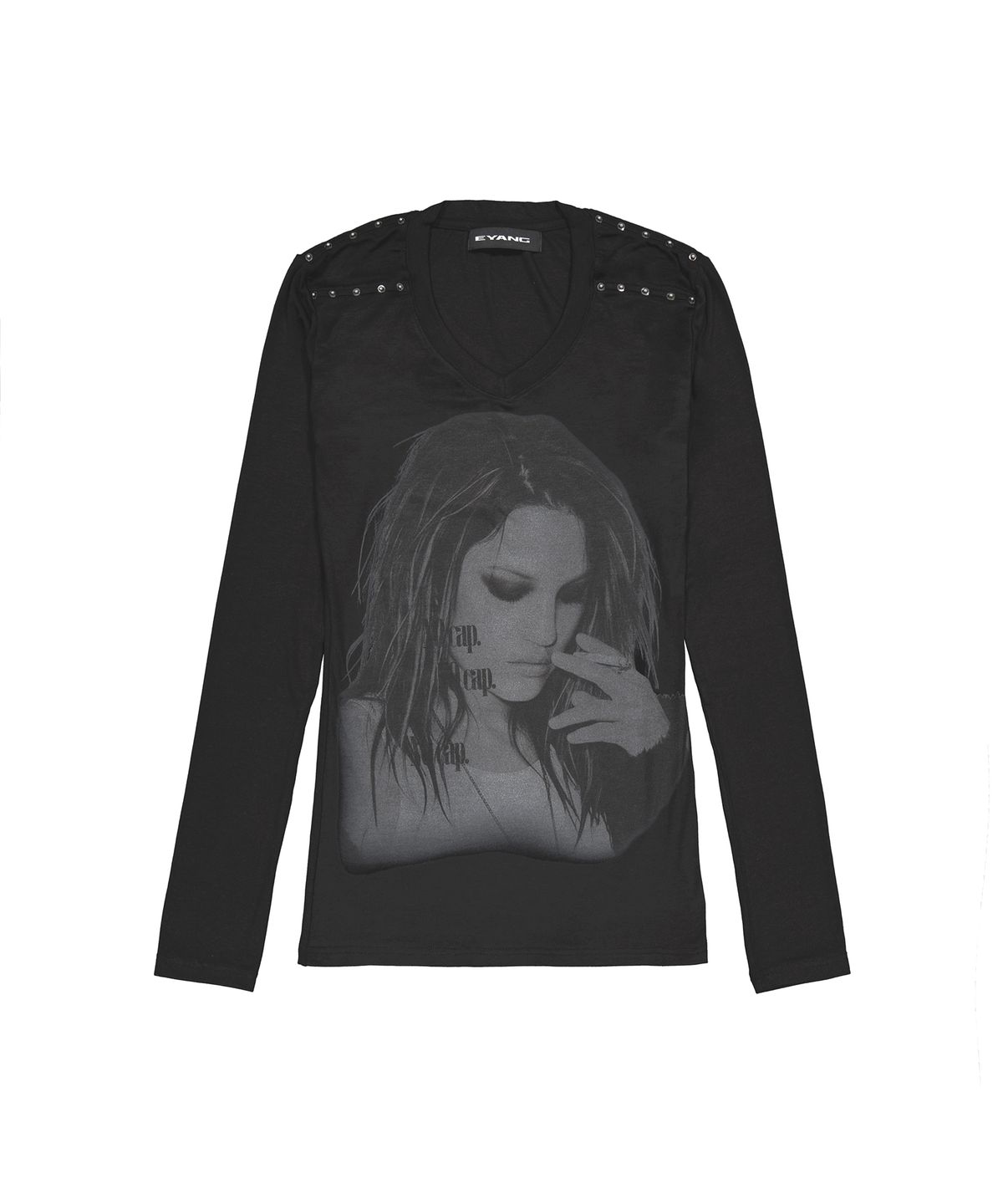 이양(EYANG) NO CAP V-NECK LONGSLEEVE TOP BLACK