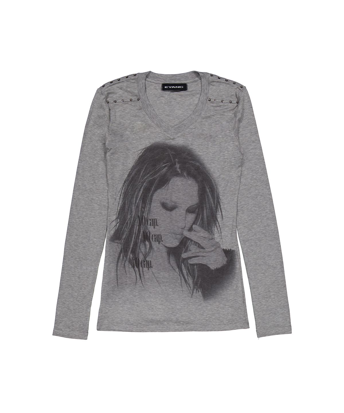 이양(EYANG) NO CAP V-NECK LONGSLEEVE TOP MELANGE GREY